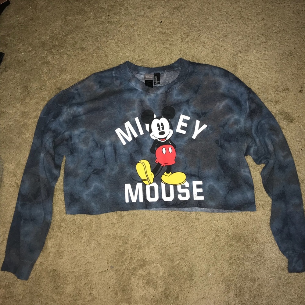 Large Cropped Blue Tie-Dye Sweater Long Sleeve